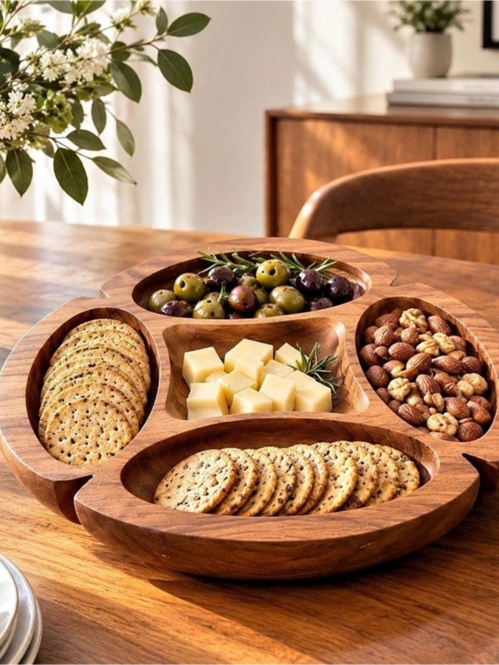 Mcm Teak Divided Serving Tray “lazy Susan” Brown